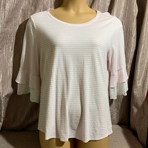 Elle Top Knit White Pink/Lavender Stripes XL Stretchy